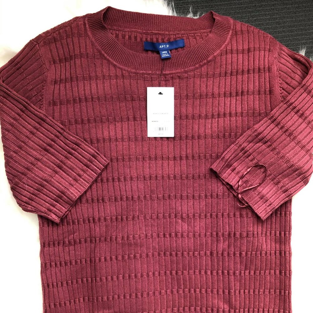NWT apt 9 true maulve sweater elbow sleeve rib